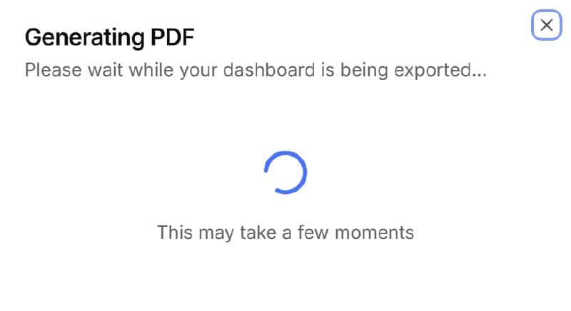 Generating PDF dialog with progress spinner
